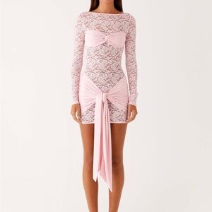 Pink Lace Long Sleeve Dress